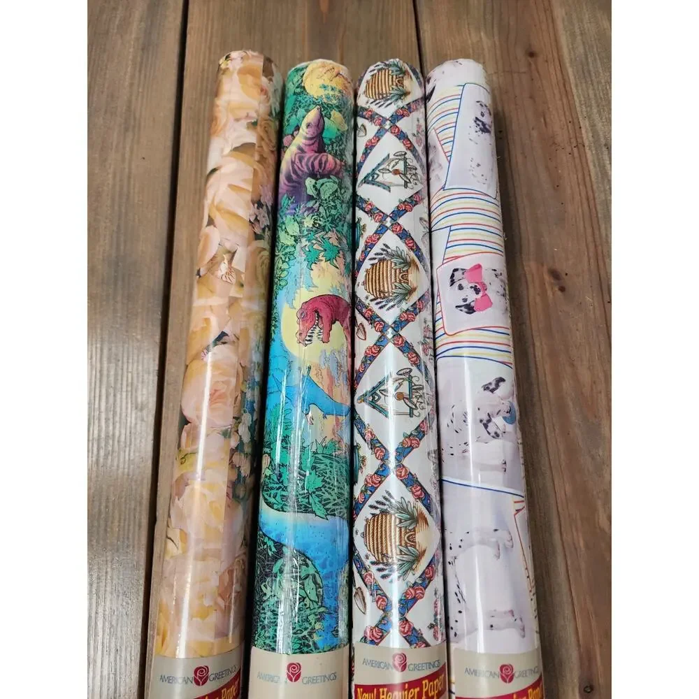 Vtg Lot 4 Roll Wrapping Paper American Greetings 20 Sq Ft Each